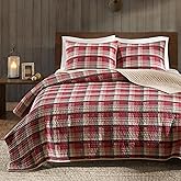 Woolrich Reversible Quilt Cabin Lifestyle Design - All Season, Breathable Coverlet Bedspread Bedding Set, Matching Shams, Oversized King/Cal King, Tasha Plaid Red/Tan 3 Piece