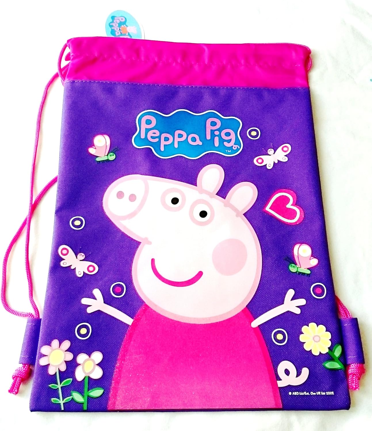 Disney Drawstring Backpack Gym School Sling Tote Bag (Peppa Pig Purple
