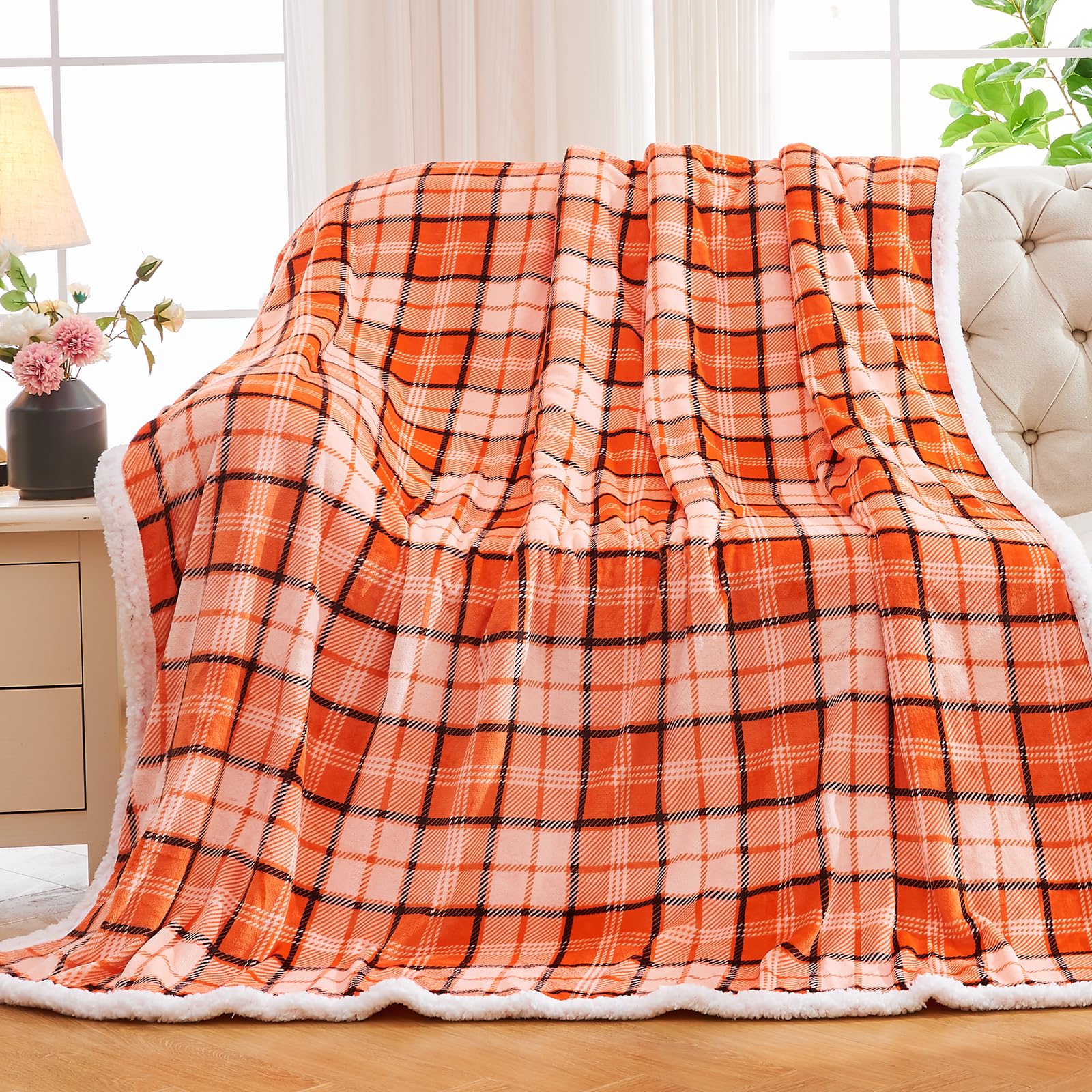 inhand Fall Sherpa Throw Blanket Autumn Plaid