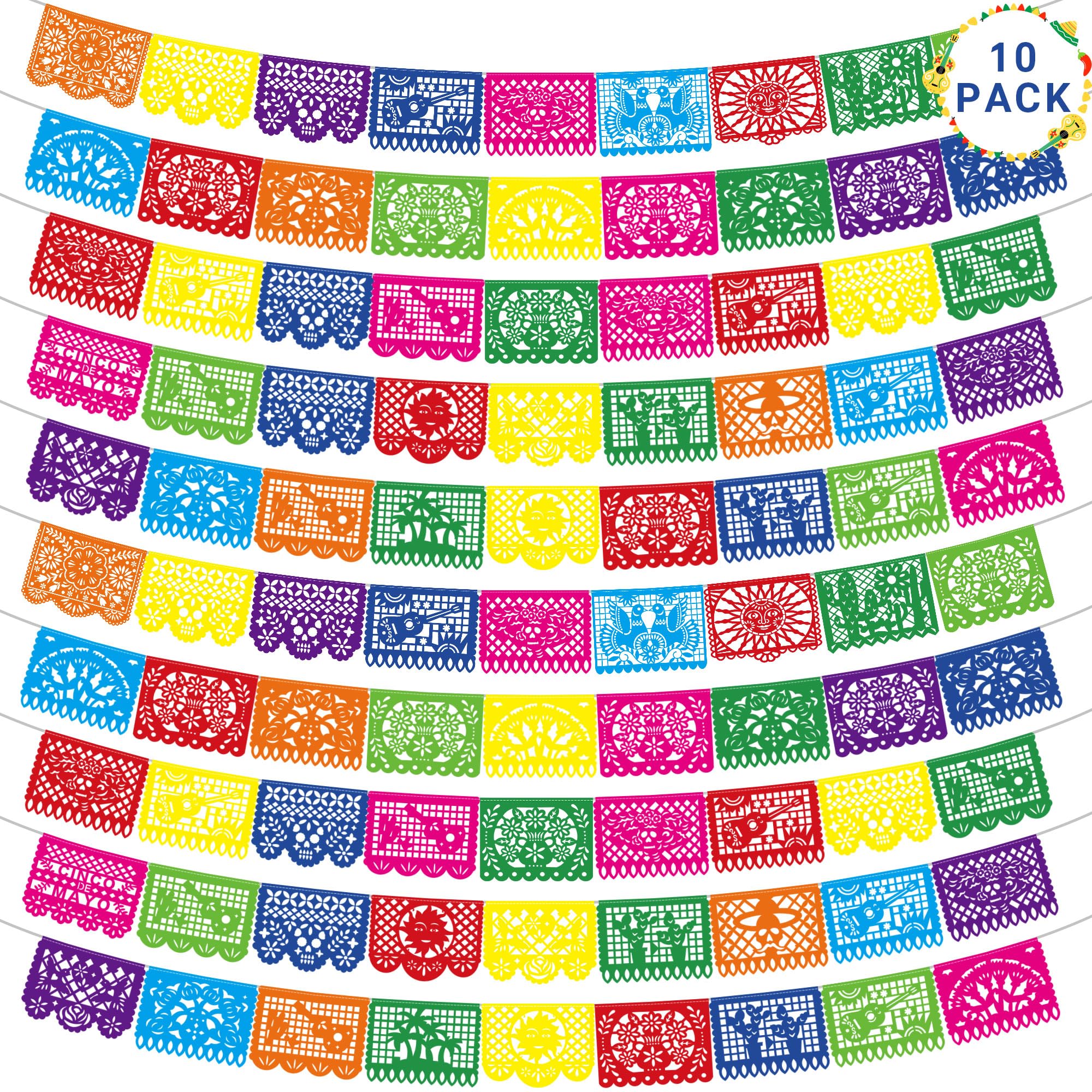 10 Pack Mexican Party Decorations, 180 FT Fiesta Banner Cinco De Mayo Party Banner Plastic Papel Picado Mexican Themed Party Banner Flags Colorful Indoor Outdoor Dia De Los Muertos Home Decor Image 10 Pack Mexican Party Decorations, 180 FT Fiesta Banner Cinco De Mayo Party Banner Plastic Papel Picado Mexican Themed Party Banner Flags Colorful Indoor Outdoor Dia De Los Muertos Home Decor Image
