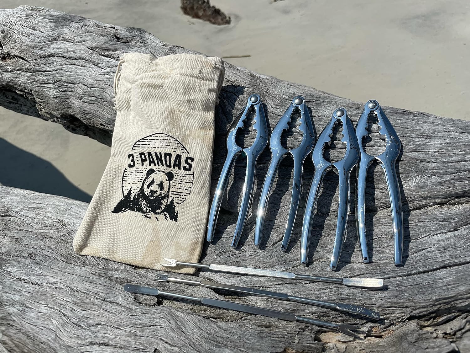 Lobster & Crab Seafood Cracker and Pick Tool Set |10 Pcs Includes 4 Crab Crackers, 2 Handy Canvas Bags & 4 Crab Leg Fork Picks: Kitchen & Dining