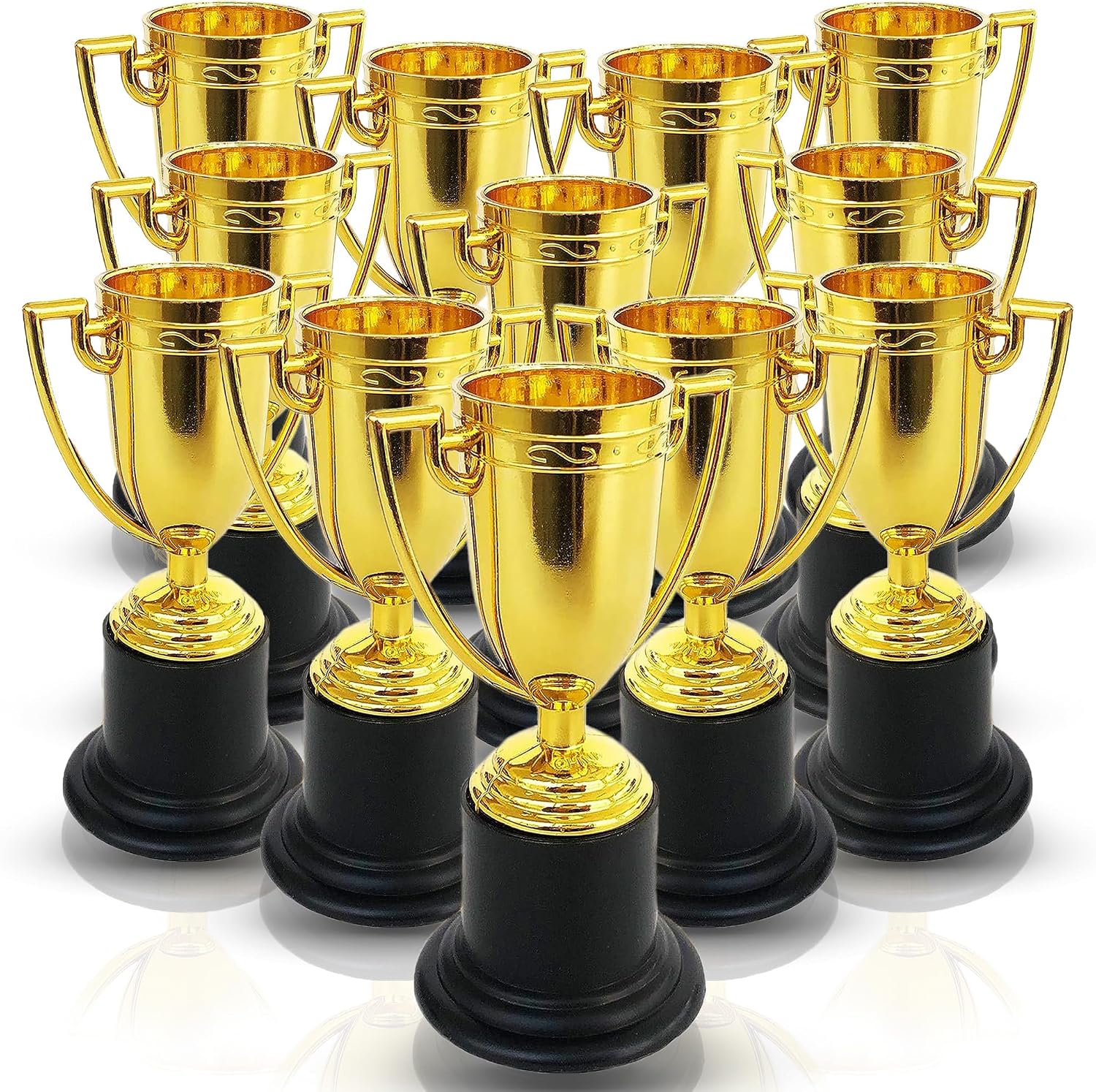 Playbees Plastic Golden Cup Trophy for Kids - 12 Pack - 4 Inch Achievement Prize Awards - Ideal Recognition for School, Sports, Office, Carnival Games - Party Favors, Decor, Props - Motivational
