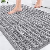 OLANLY Bathroom Rugs 30x20, Thick Soft and Absorbent Chenille Bath Mat | Grey, Rubber Backing, Machine Washable Quick Dry Bath Mats for Bathroom Floor, Tub and Shower, Home Decor Accessories