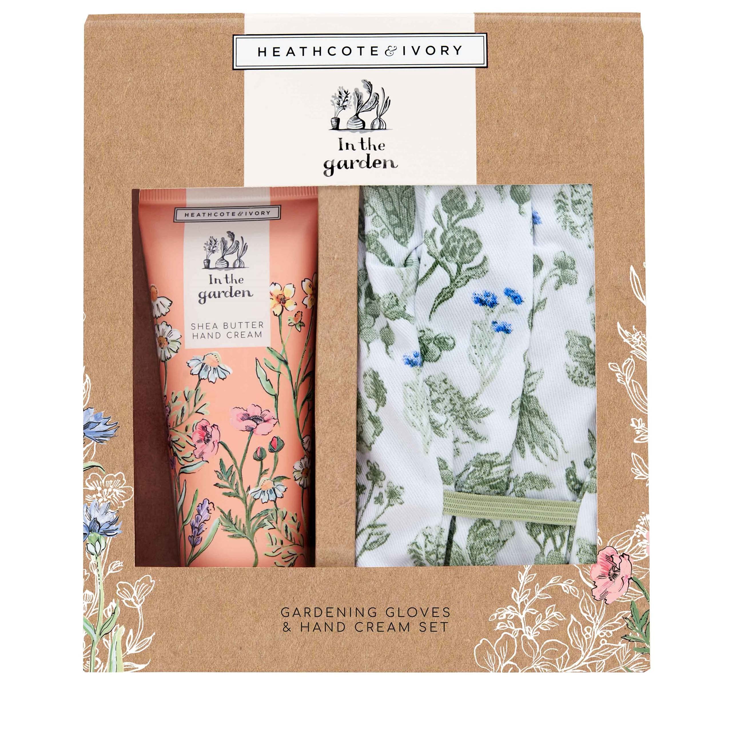 Heathcote & Ivory Hand Cream Set 100ml and Gardening Gloves, Shea Butter Hand Cream, Cruelty and Vegan Friendly, Garden Accessories, Gift For Women and Men, In The Garden Collection