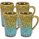 YINUOWEI 20oz Porcelain Coffee Mugs Set of 4, Large Tall Coffee Mugs with Handles, Modern Ceramic Coffee Cups for Tea, Cocoa, Milk, Gifts for Women Men - Green & Blue