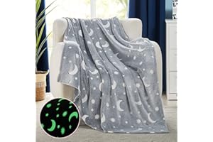 L'AGRATY Glow in The Dark Blanket - Grey 50" x 60" Soft Star Moon Kids Throw Blanket for Boys Personalized Cute Star Moon Fleece Plush Blanket Gifts Toys As Thanksgiving Birthday Christmas Easter Gift