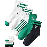 Xhonp 5 Pairs Cute Big C Letter Crew Socks Sports,Casual,Striped for Women Socks