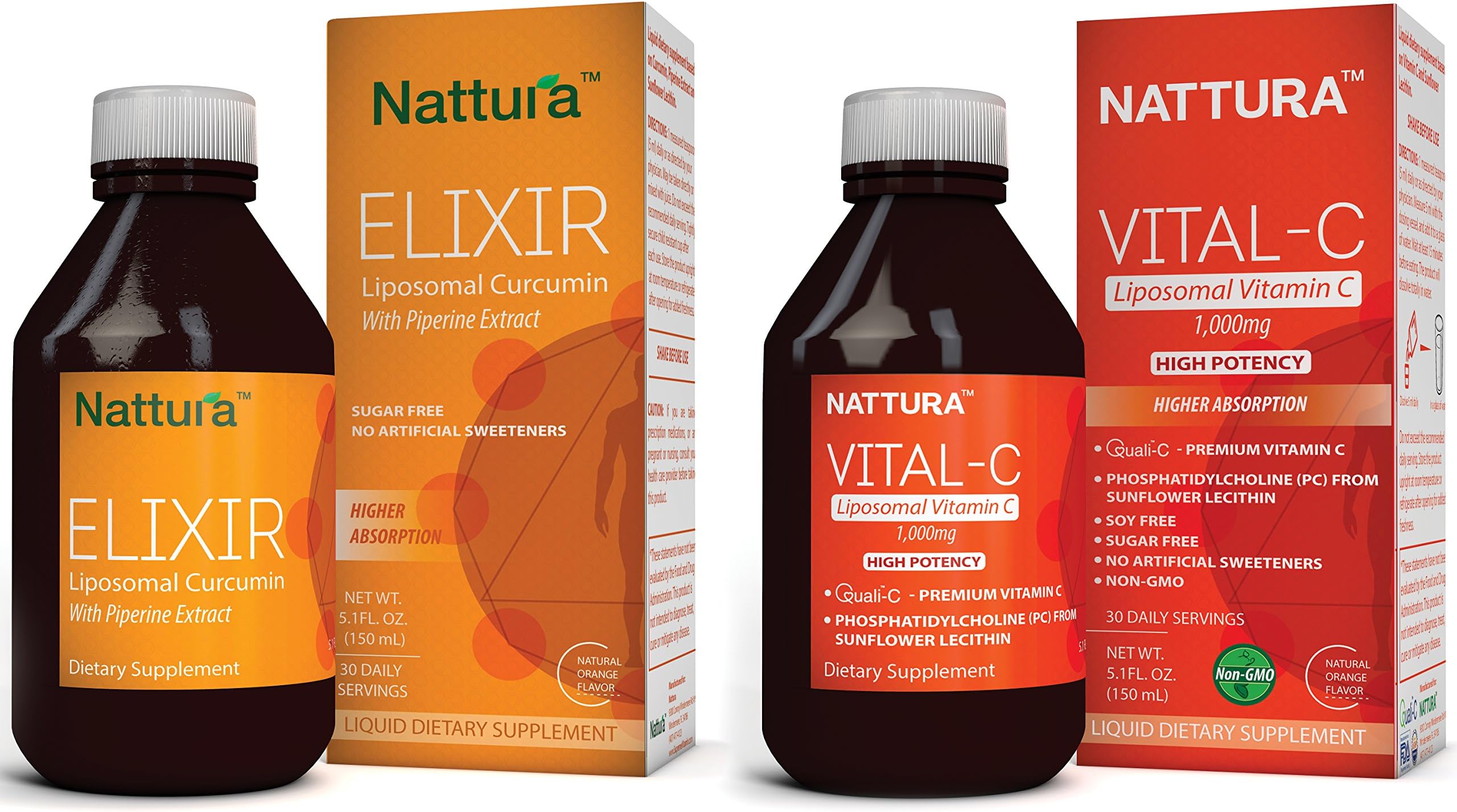 Turmeric Curcumin + Vitamin C * Liquid Liposomal Pack * Cognitive and Immune System Support * with Phosphatidylcholine, Vitamins B3, B5, B6, Quali-C, Sugar Free, Soy Free, Non-GMO - 30 Daily Servings