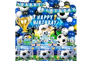 Soccer Birthday Party Decorations Supplies, 10 Guests Soccer Birthday Party Plates Banner Balloons Cake Topper Tablecloth etc