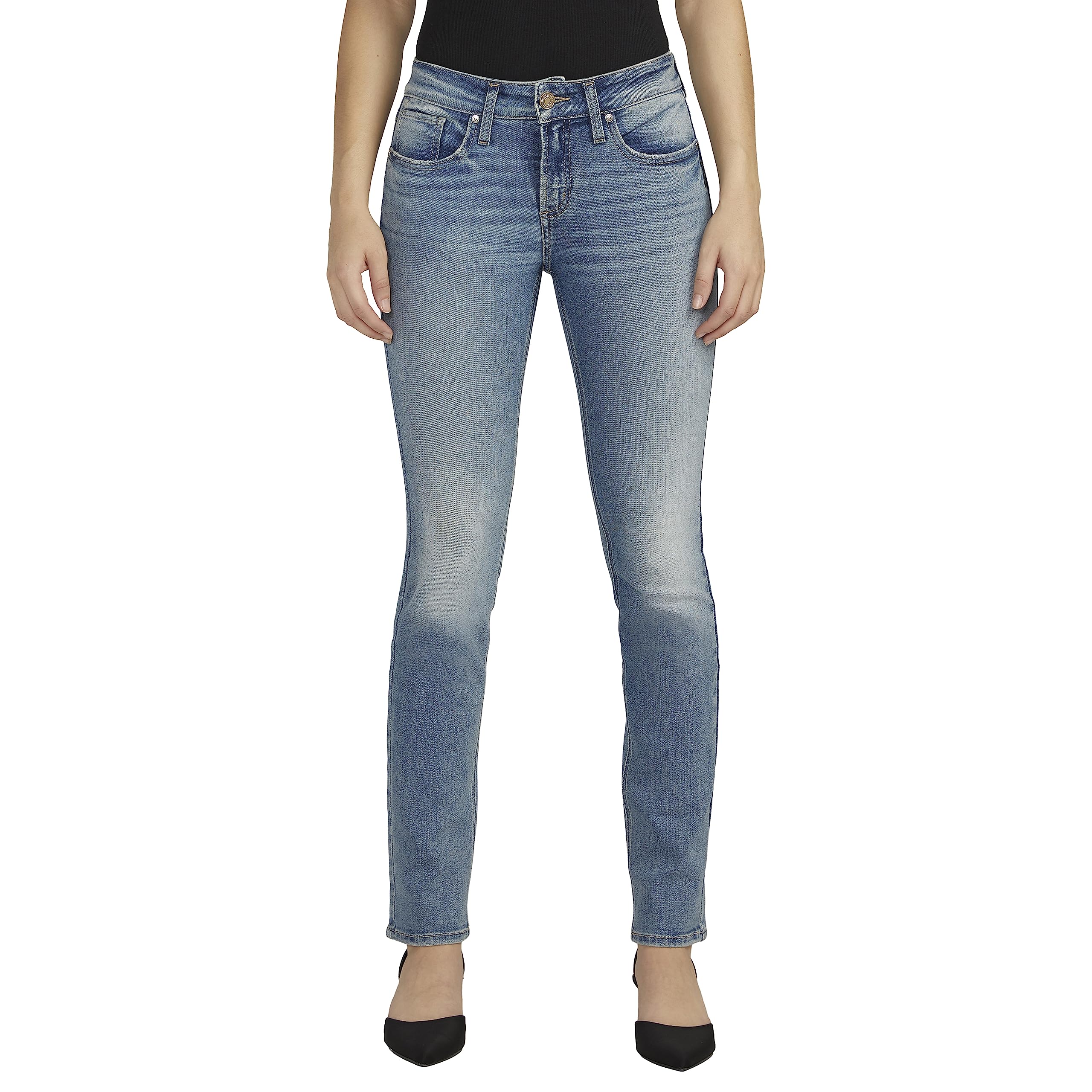 Silver Jeans Co. Women’s Suki Mid Rise Curvy Fit Straight Leg Jeans, Med Wash EAE283, 31W x 31L