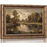 VZKRHPGA Vintage Gold Framed Landscape Wall Art 9x11 IN River Painting | Prints Landscape Canvas Wall Decor Countryside Sheep Painting Poster Print Artwork for Living Room Bedroom Home Decoration