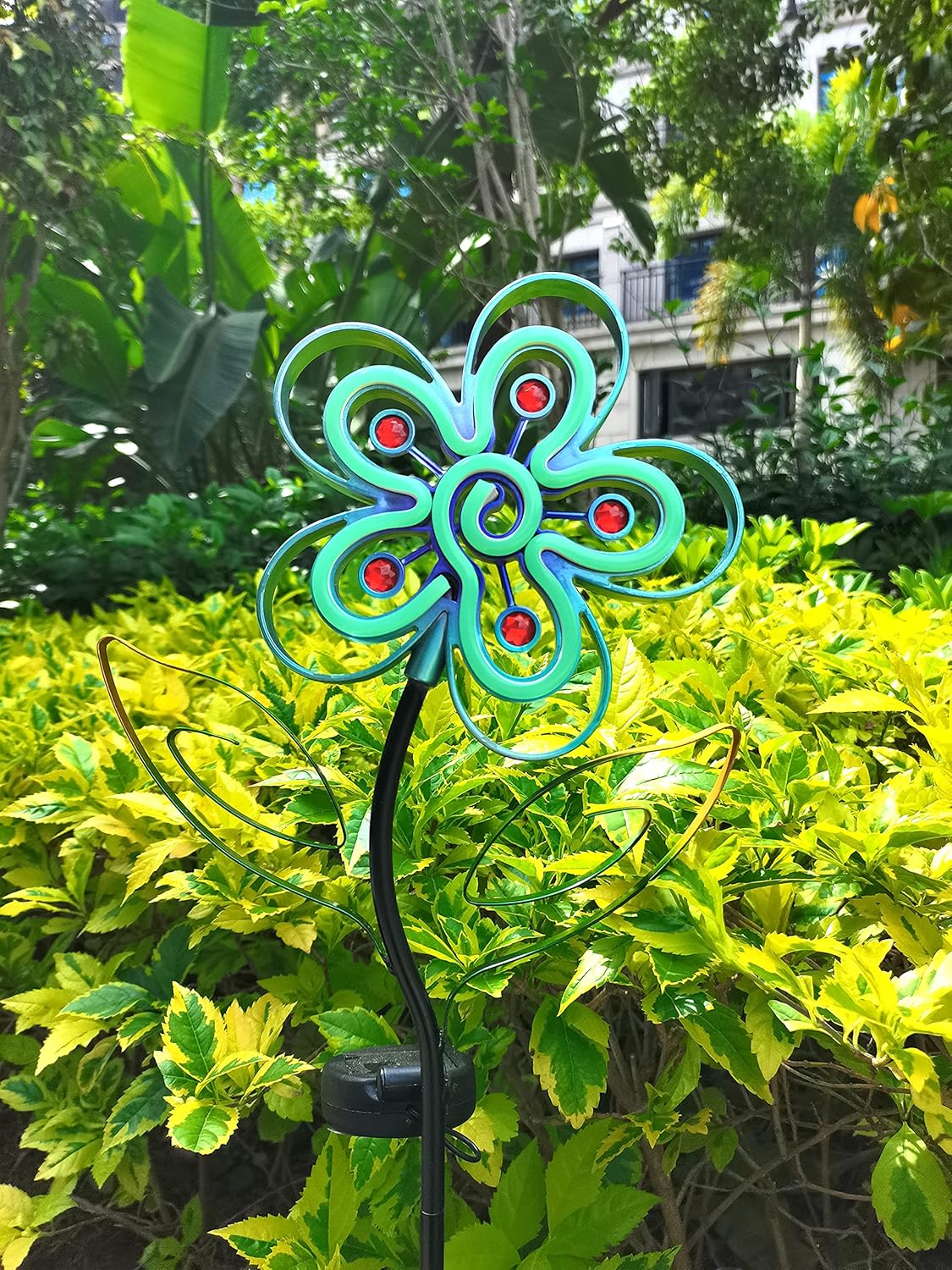 Solar Flower Metal Light- Garden Decorative- with Neon Light Metal Yard Stake Garden Solar Lighting Solar Stake Light for Outdoor Pathway Patio Courtyard