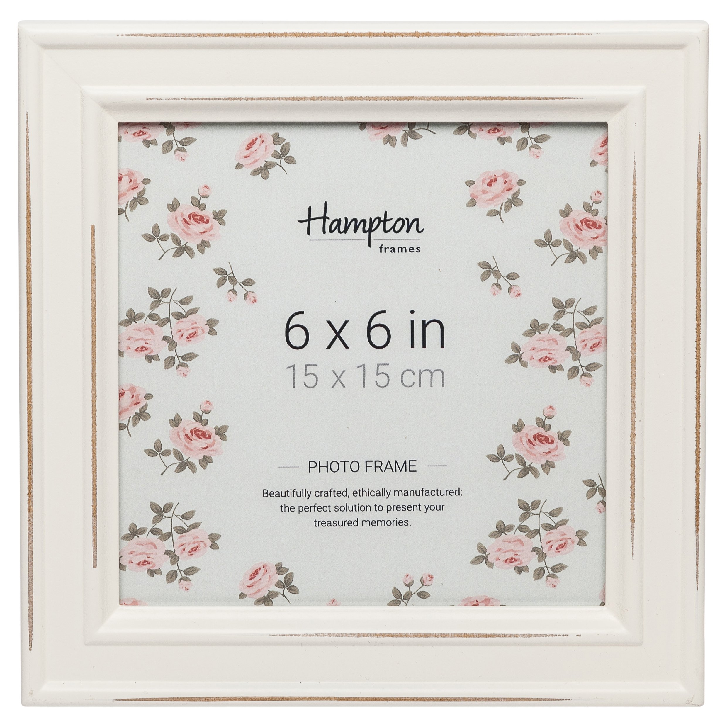 Hampton Frames | Square Picture Photo Frame PALOMA | 6x6 Inch (15x15cm), White, Distressed MDF | Glass Front, Wall or Tabletop Display, Shabby Chic Decor | Home Accent
