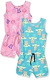 Amazon Essentials Disney | Marvel | Star Wars | Frozen | Princess Girls' Knit Sleeveless Rompers (Previously Spotted Zebra), Pack of 2, Neon Star Wars Child, X-Large