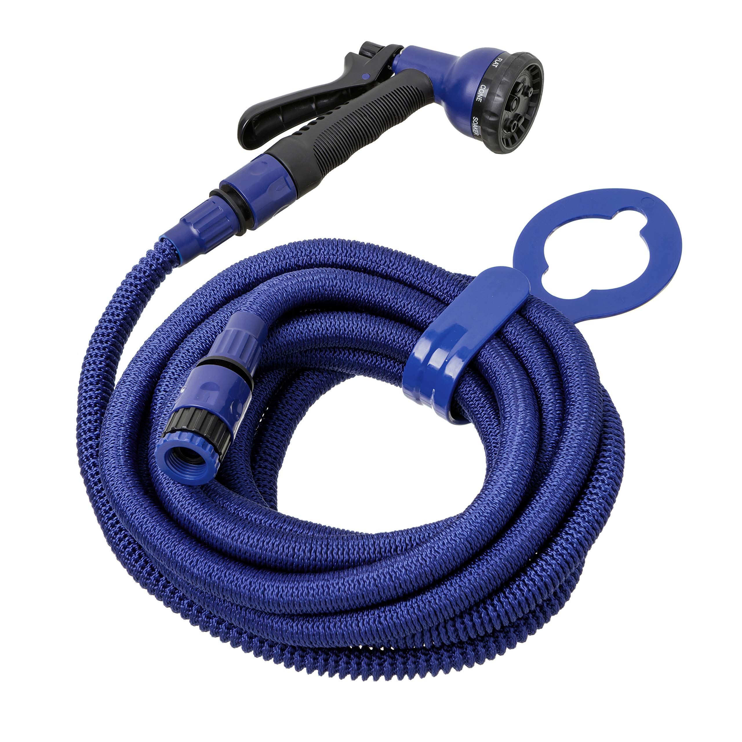 TATAY set Superflex stretch hose, 15 m, expands up to 3 times, easy to use, lightweight. Equipped with 8 position watering pistol, connector, adapter and tap holder