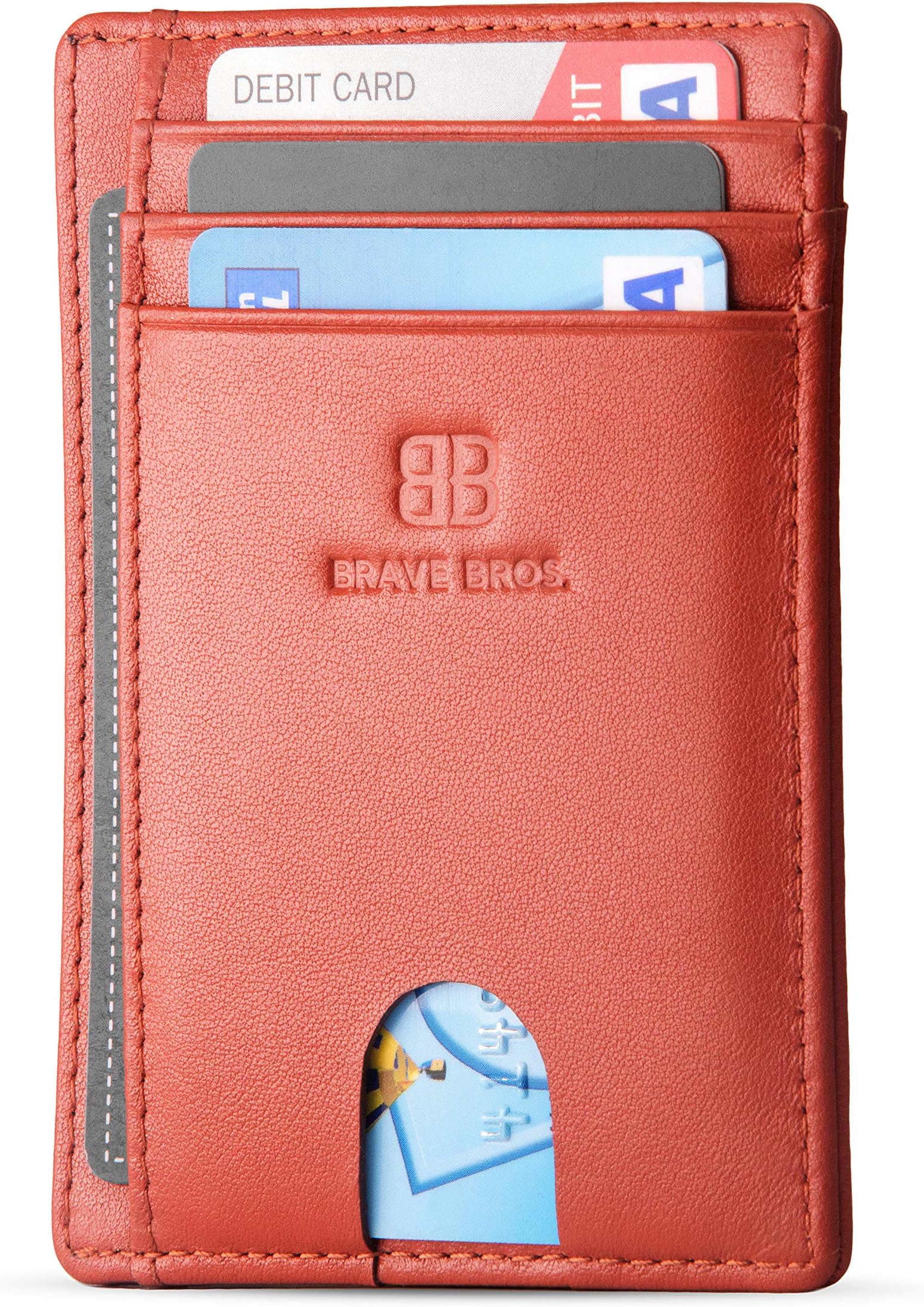 BRAVE BROS - Slim Genuine Leather RFID Blocking Minimalist Front Pocket Wallets Card Holders for Men Women (Napa Brown)