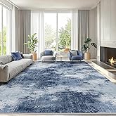 AMADA HOMEFURNISHING 8x10 Area Rugs for Living Room, Modern Washable Rug with Non-Slip Backing & Low Pile, Large Rug with Abstract Print Pattern for Bedroom, Dinning Room,Home Office, Dark Blue