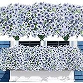 Uieke 16 Bundles Artificial Flowers for Outdoors UV Resistant Fake Flowers No Fade Faux Greenery Plastic Plants for Garden Porch Window Box Home Party Wedding Spring Autumn Décoration (Blue)