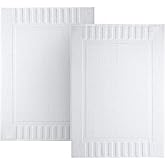 White Classic Luxury Bath Mat Floor Towel Set - Absorbent Cotton Hotel Spa Shower/Bathtub Mats [Not a Bathroom Rug] 22"x34" | 2 Pack | White