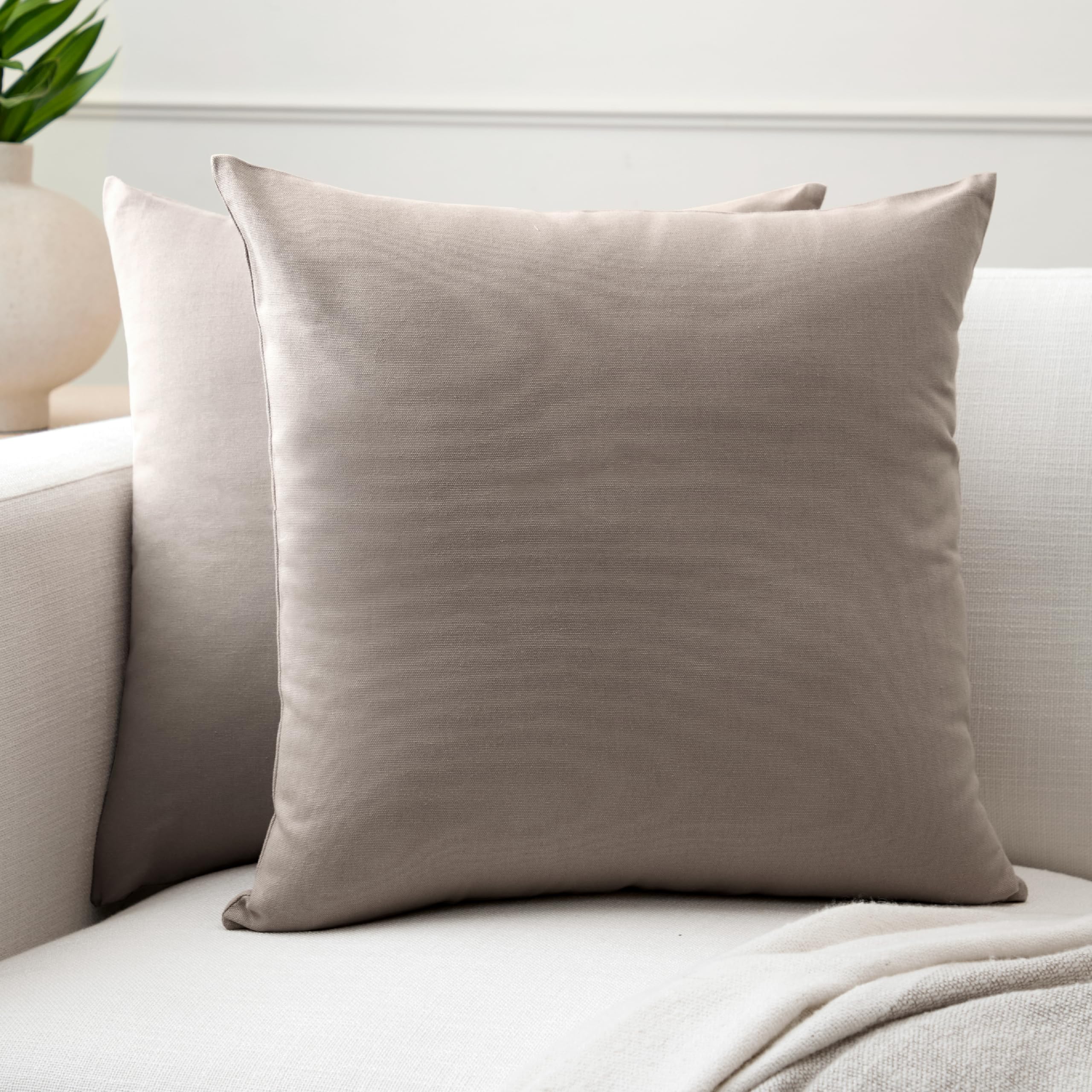 Encasa XO Cotton Throw Pillow Covers Set of 2 I 20x20 in (50x50 cm) - Beige I No Insert I Plain Square Pillowcases I Machine Washable | Indoor Use Only — image 1