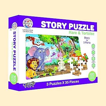RATNAS Story Jigsaw Puzzle Hare and Tortoise for Kids with A Story Book Inside