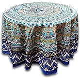 India Arts Geometric Pattern Round Cotton Tablecloth 90" x 90" Multi Color