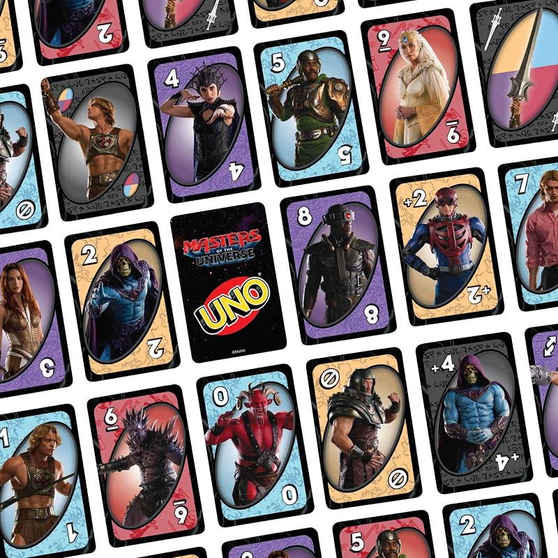 Jogo de Cartas UNO Masters of The Universe com baralho temático de filmes para crianças, Noites em Família, Festas, Viagens e Campismo, 2-10 Jogadores, +7 anos, JMF11