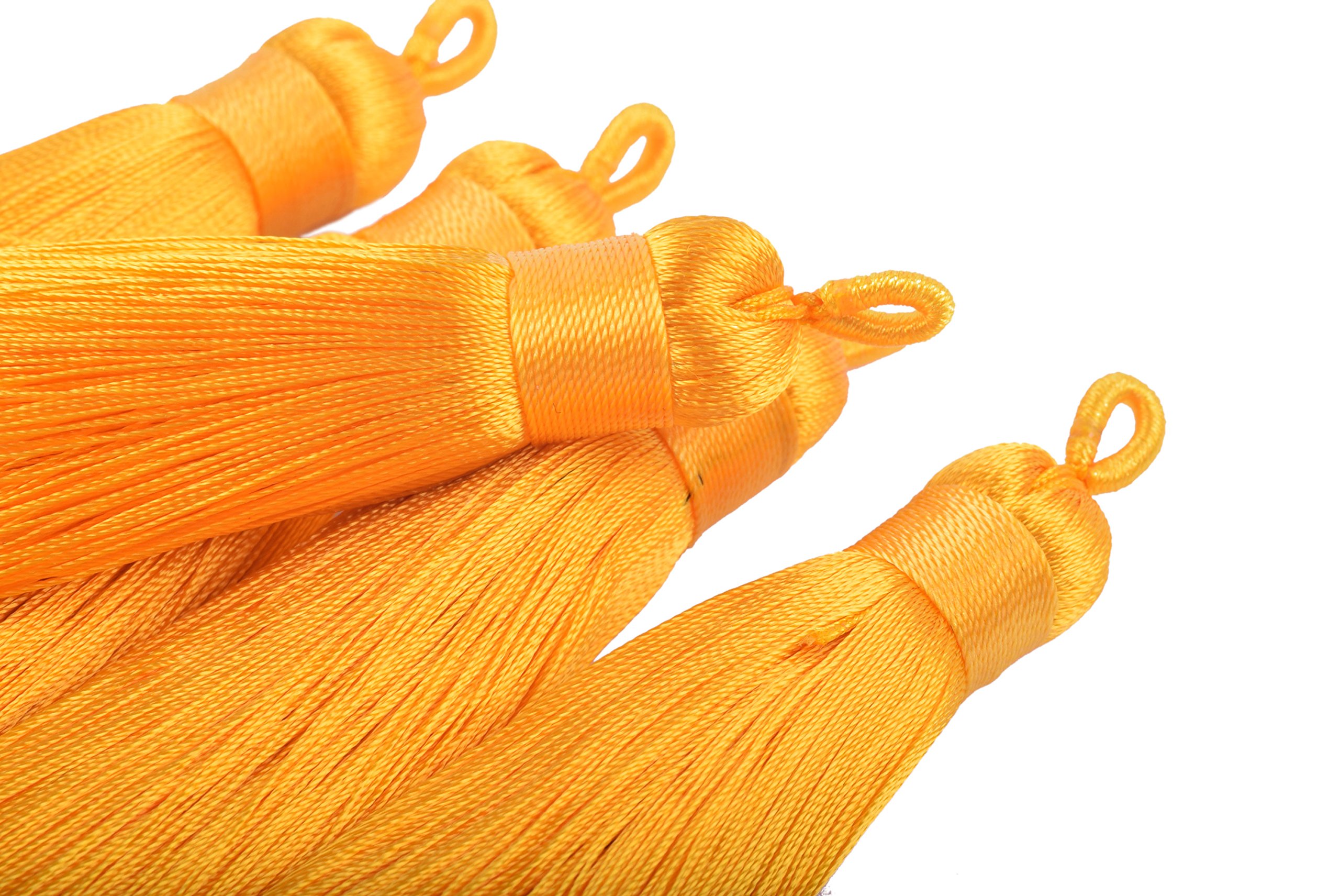 KONMAY 10pcs 3.4''(8.5cm) Handmade Imitation Silk Tassels with Hanging Loop for Jewelry Making (Sunflower)