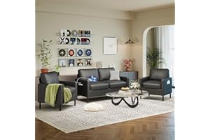STHOUYN 3 Piece Sofa Sets, Leather Living Room Furniture Sets, 2PCS Single Accent Chair + 2 Seat Loveseat Couch Sets for Small Space, Apartment