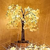 Fudios Lighted White Cherry Blossom Tree 40 LED 18IN Japanese Room Decor,Artificial Flower Tree with Lights Battery USB Plug for Wedding Party Summer Mantle Decoration