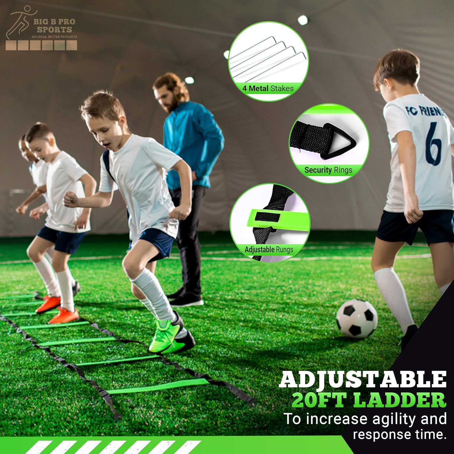 Big B Pro Sports Speed Agility Training Set - Includes Ladder, 10 Cones with Holder, Running Parachute, Jump Rope, Resistance Bands - for Training Football, Soccer, Hockey, and Basketball Athletes. : Sports & Outdoors