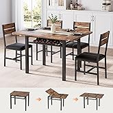 MapleGrace Extendable Dining Table Set for 4 with Built-in Shelf Rack Brown | Kitchen Table Set with 4 PU Leather Upholstered, Wood Dining Room Chairs for Dining &amp; Small Spaces