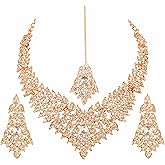 Touchstone Indian Bollywood Tinsel Town Traditional Western Taste Studded Diamond Look Rhinestones Designer Bridal Jewelry Necklace Set for Women