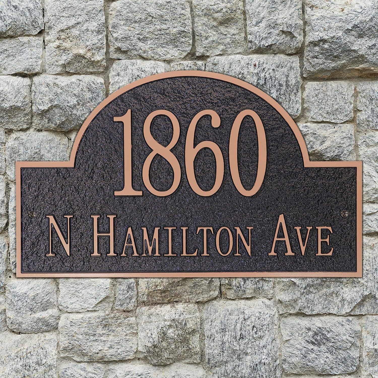 Plaques & Wall Art - Vintage Arch Address Plaque Home Address Sign Decorative Personalized Large House Number Garden Wall Sign, 911 Visibility Signage, Any Font - Any Number and Letters, 13 x 8 inches (Red copper)