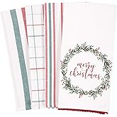 KAF Home Kitchen Holiday Digitally Printed Dish Towel Set of 4, 100-Percent Cotton, 18 x 28-inch (Merry Christmas Wreath)