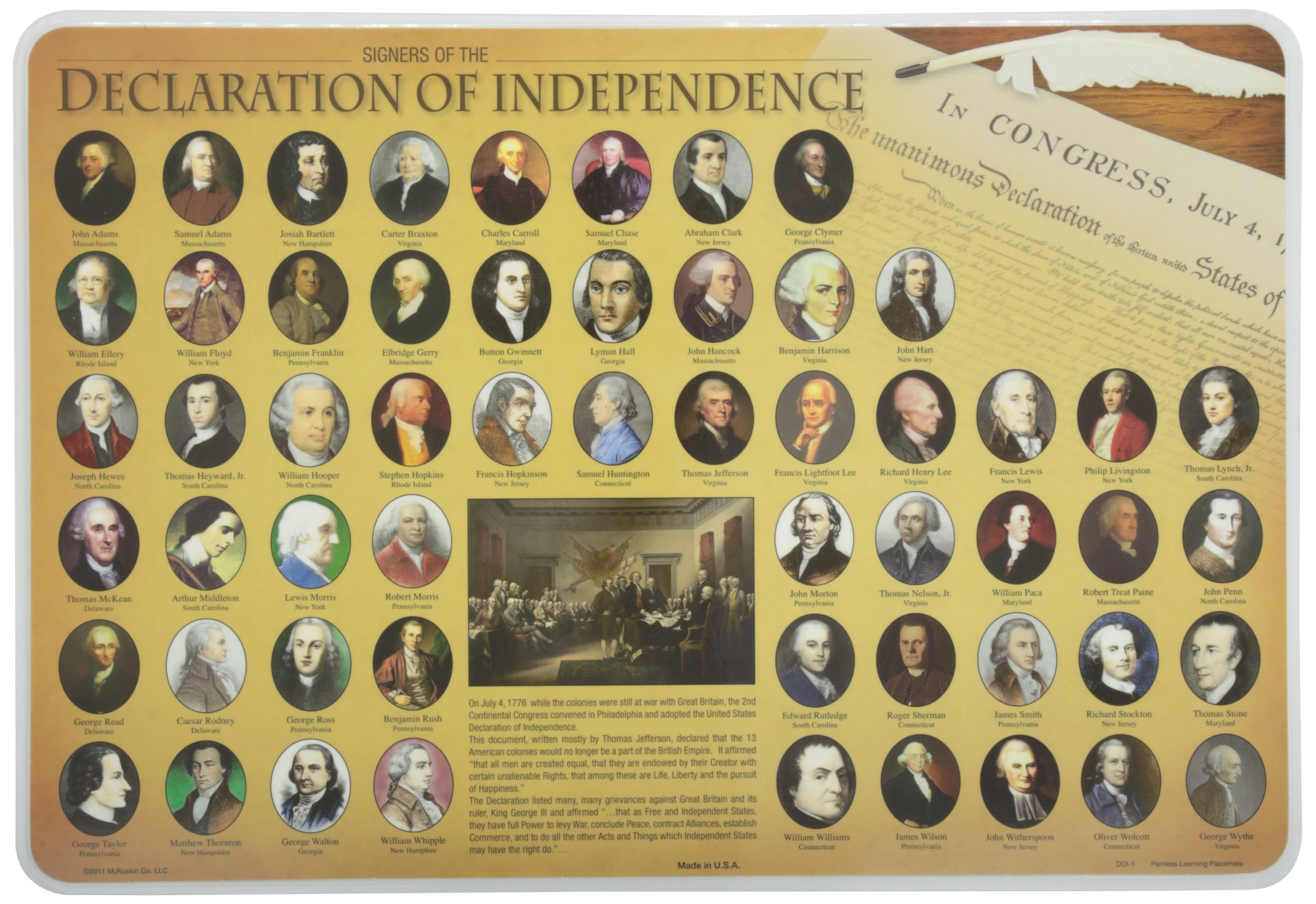 Painless Learning Signers of The Declaration of Independence Placemat, 12 x 17 1/2 inches