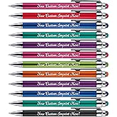 Personalized Pens with Stylus Tip -Bright Vibes- Click action - Custom - Black writing - Printed Name pens - Imprinted with Your Logo or Message - FREE PERSONALIZATION - 12 Pens/Box (Assorted)
