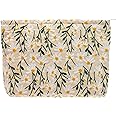 PAZIMIIK Makeup Bags for Purse Zipper Cosmetic Pouch Large Travel Canvas Make Up Organizer Tool Pouch for Women and Girls,Daisy White