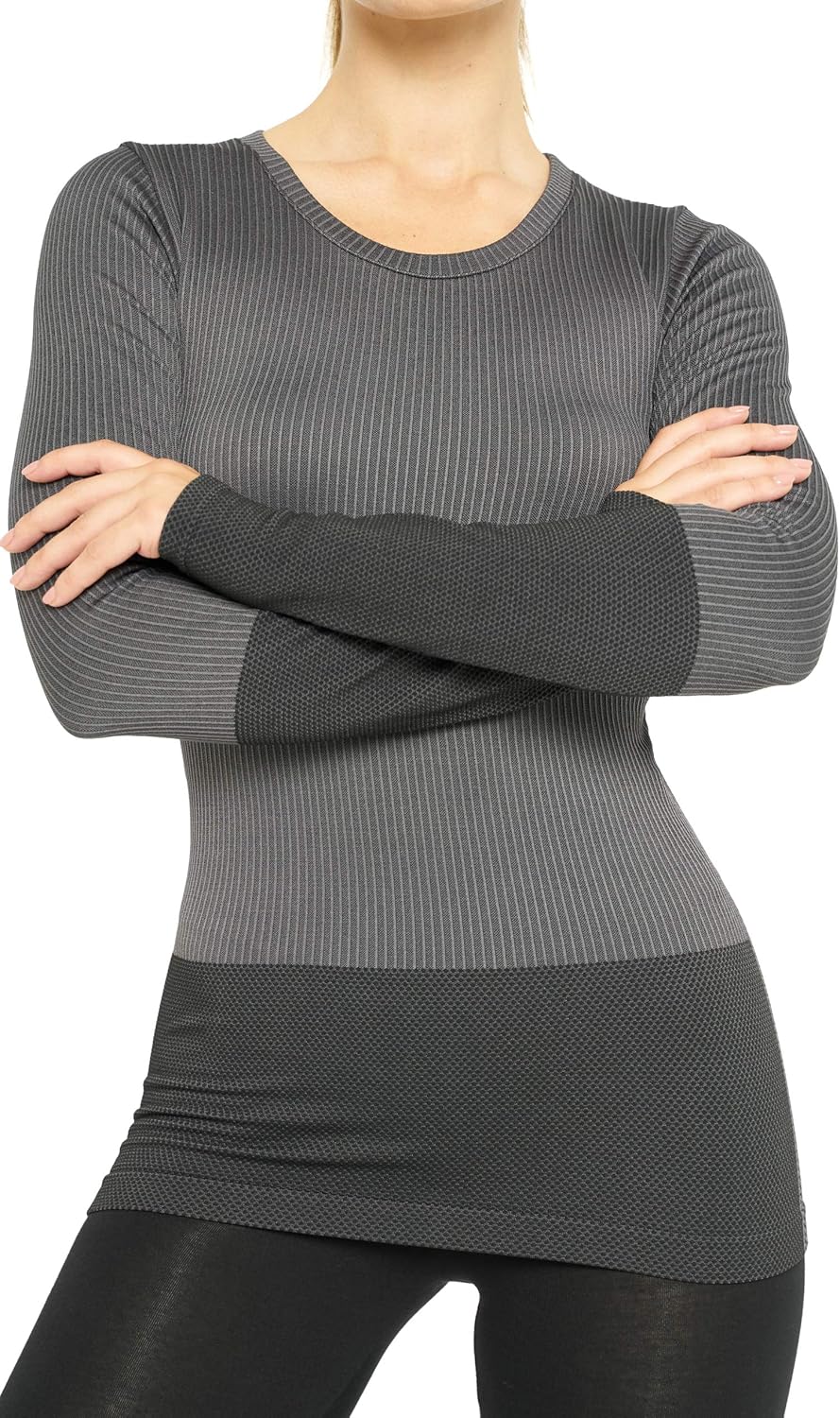 Long Sleeve Compression Thermal Workout Tops for Women - Dry Fit Running T-Shirts with Thumbholes: Clothing