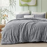 Bedsure Queen Comforter Set - GentleSoft™ 3 Pieces Fluffy Double-Side Fleece Comforter Set, Cozy Striped Room Decor Aesthetic, Luxury Grey Bedding Queen Size with 2 Pillowcases, 90x90 Inches