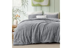 Bedsure Fluffy Comforter Set California King - Super Soft Faux Fur Bed Set Grey, Winter Warm Plush Fleece Bedding, 3 Pieces, 