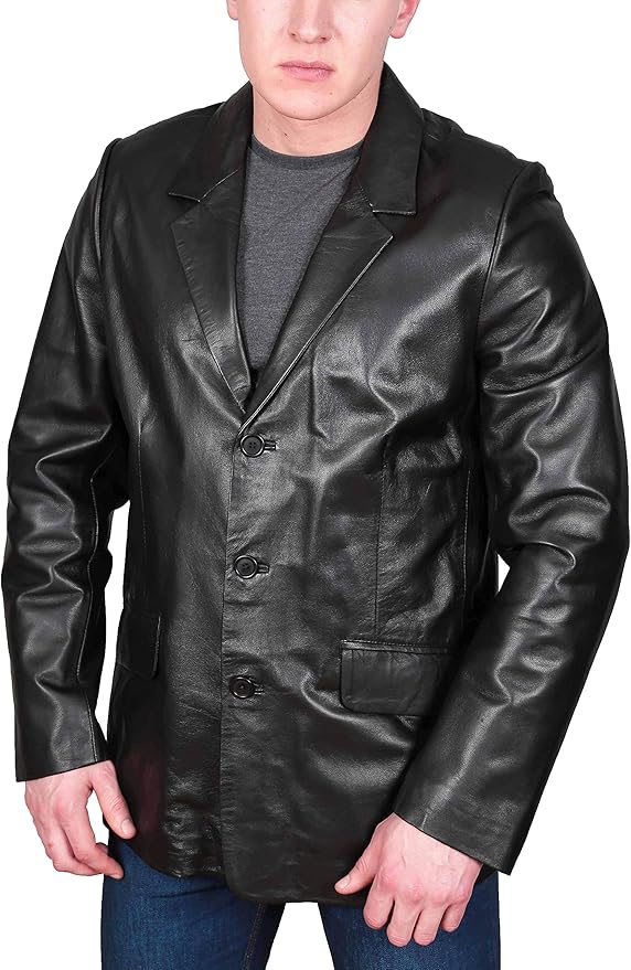 Soft Black Leather Blazer for Mens Suit Jacket Style Classic Coat