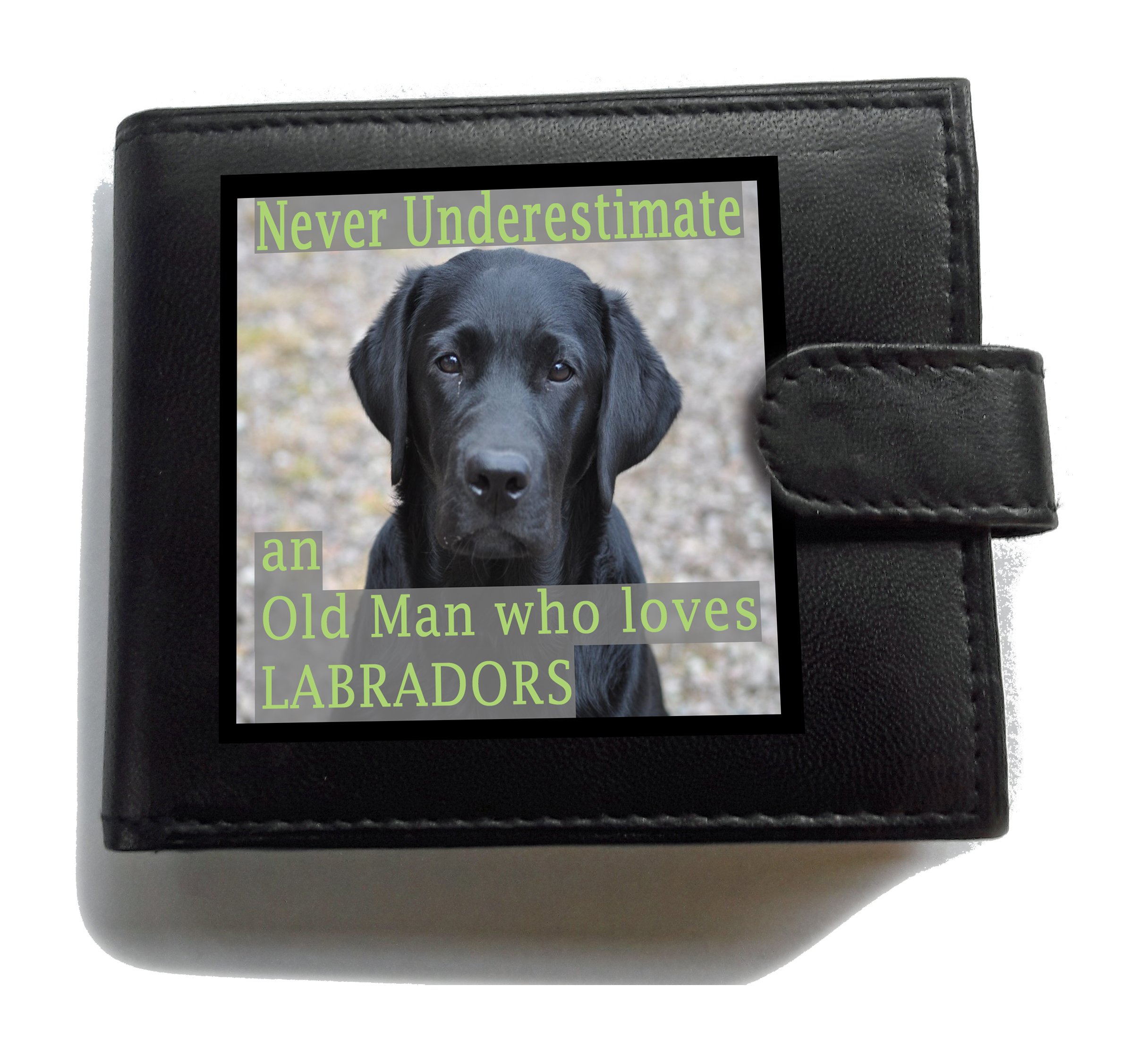 Stoneys Badges RFID Blocking Leather Wallet for Men – “Never Underestimate an Old Man Who Loves Labradors” – Large Coin Pocket, 7 Card Slots, 10 Total Pockets – Labrador Retriever Gift Wallet