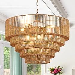 YOMECOO 25.6" Large Rattan Chandelier Vintage