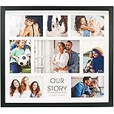 Malden International Designs 8 Opening Matted Our Story Lived + Loved Collage Wall Picture Frame Matte Quality MDF Wood Charcoal, Gray