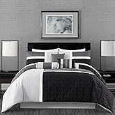 Chezmoi Collection Upland 7-Piece Quilted Patchwork Comforter Set, Black/Gray/Light Gray, Queen