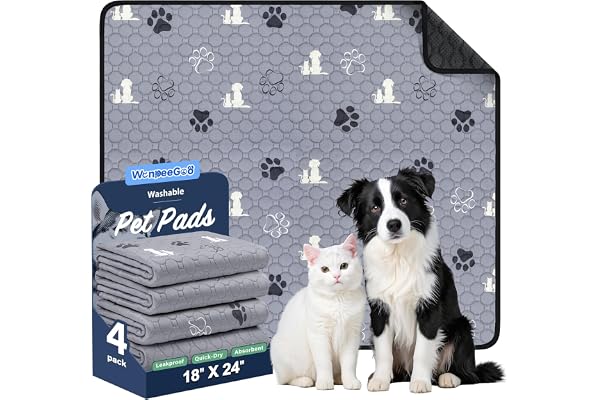 WanpeeGoo Washable Pee Pads for Dogs, 4 Pack Absorbent Reusable Training Dog Pads Pet Puppy Pads, Non-Slip Potty Pads for Whe