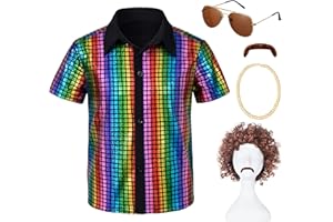 TOGROP 5PCS Kids 60s 70s Disco Costume Sequins Shirts for Boys Halloween Party Cosplay 4-10Years