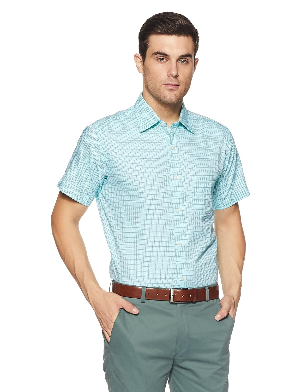 raymond men's solid regular fit cotton formal shirt