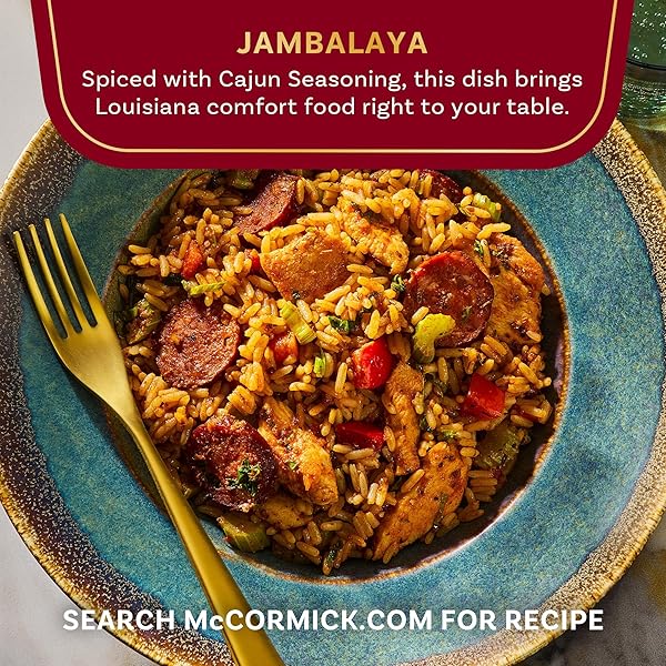 MCCORMICK GOURMET COLLECTION CAJUN SEASONING, NON GMO, OUR BEST HERBS & SPICES, SPICY, LOUISIANA-STYLE BLEND WITH GARLIC, ONION & PEPPERS, JAZZ UP SHRIMP, CHICKEN & BAYOU-INSPIRED FAVORITES, 2.25 OZ